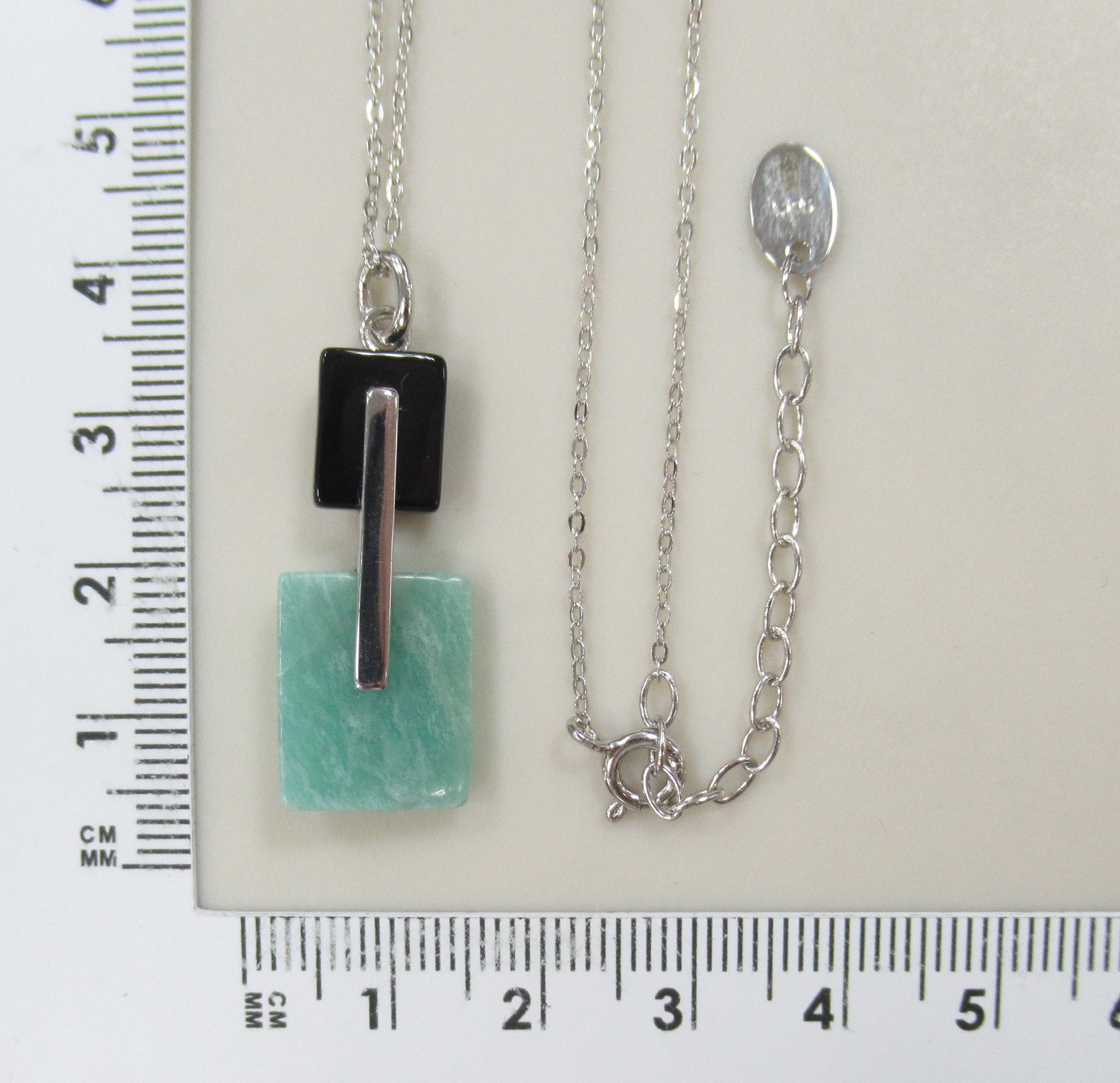 Серебряное колье с амазонитом и ониксом